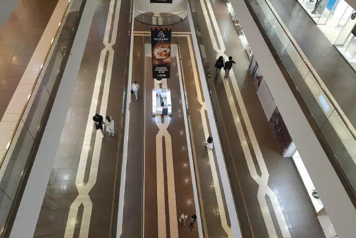 The interior of a shopping mall