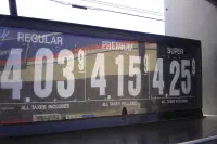 Fuel prices at a filling station in Lewiston, Maine