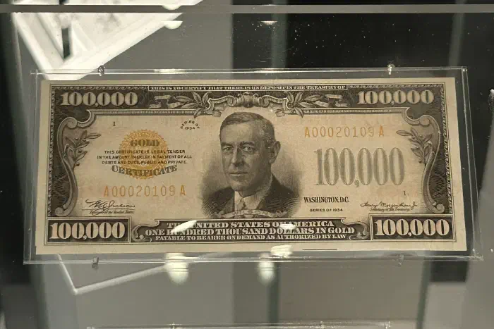A $100,000 gold certificate, the largest U.S. note ever printed