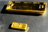 A gold ingot and bar at the Banque de France, Paris