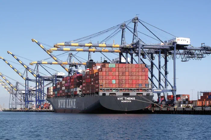 The container ship NYK Themis at the Port of Los Angeles