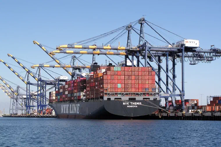The container ship NYK Themis at the Port of Los Angeles
