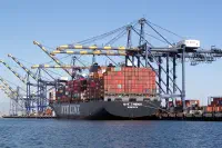 The container ship NYK Themis at the Port of Los Angeles