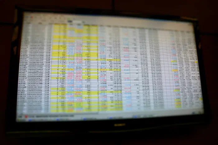 Market data screens at the Frankfurt Stock Exchange